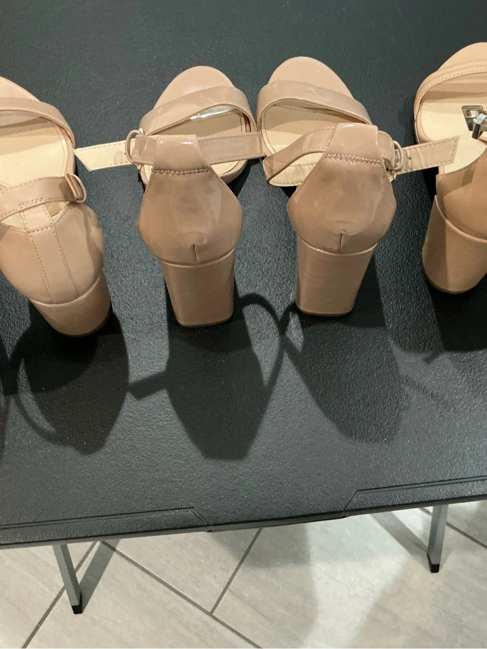 women’s size 10 nude heel lot of three pairs ankle strap block heel sandals.